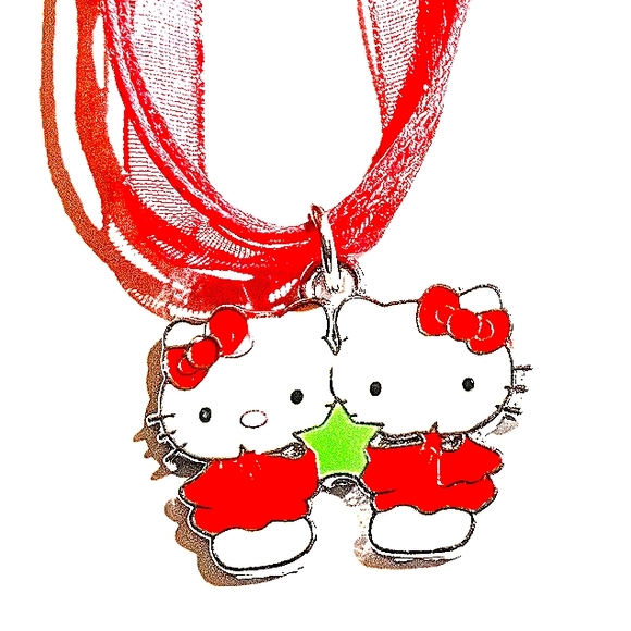 Double Twin Red Hello Kitty Charm On A Red Ribbon Necklace - Picture 6 of 6